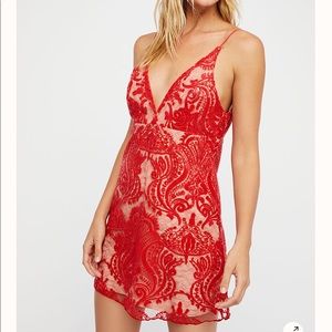 Free People Red Lace Dress